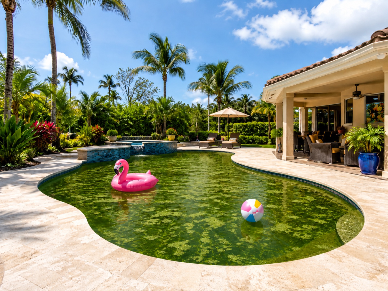 Green, neglected pool